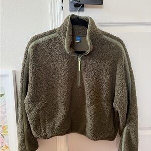 Old Navy Olive Green Sherpa Quarter-Zip Jacket
